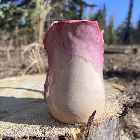 Wheel thrown cup featuring sculpted clay to add unique detail to every rosebud cup.